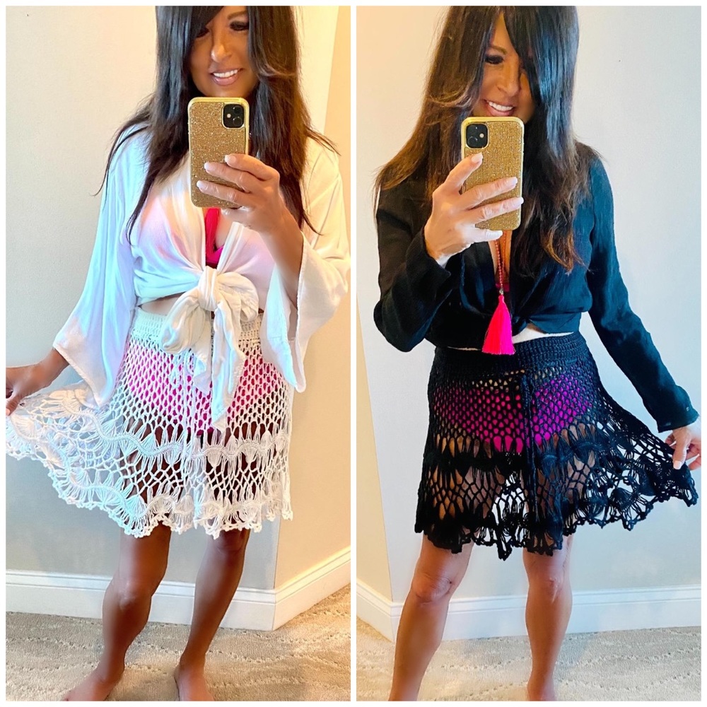 Beach Gypsy Black & White Crochet Macrame Skirts